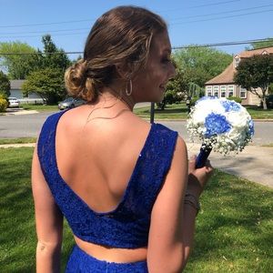 Dark royal blue two piece prom dress